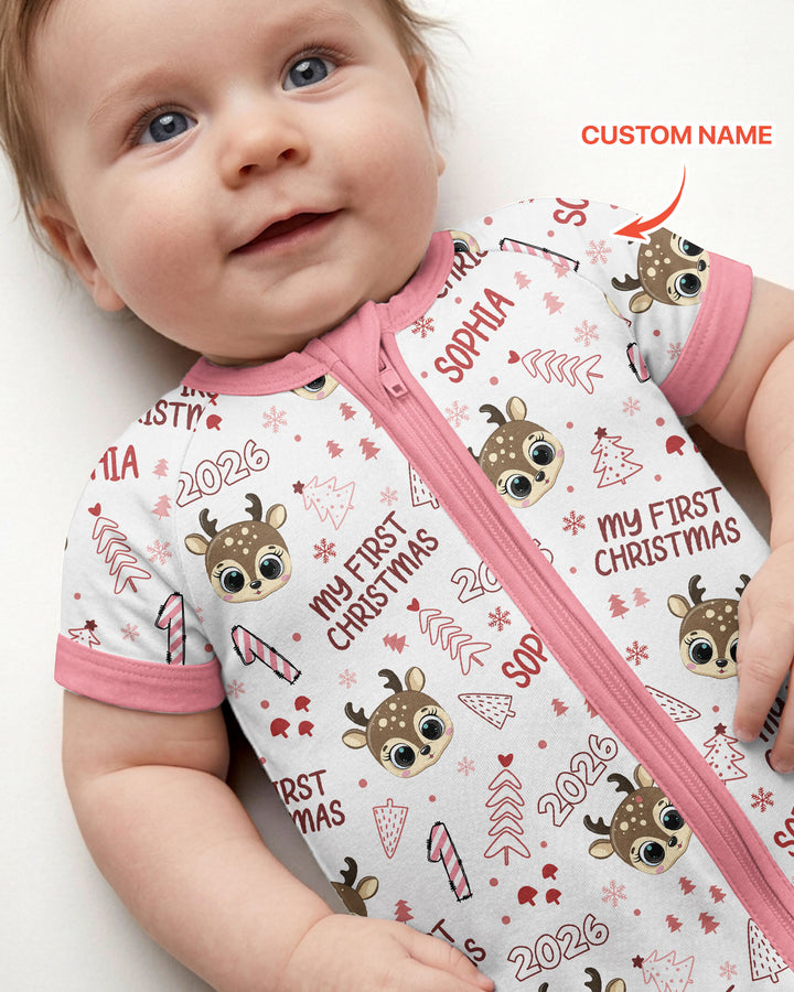 Custom Name Cute Reindeer My First Christmas Bamboo Shorty Zippy