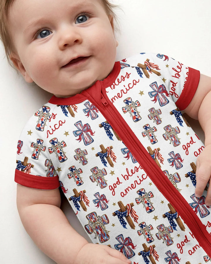 God Bless America Family Matching Bamboo Shorty Zippy