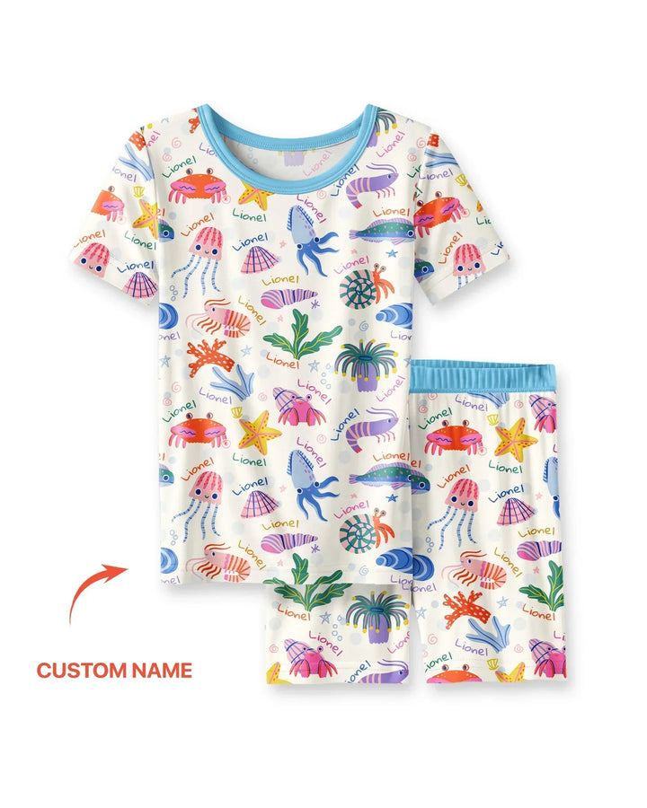 Tide Pool Pals Custom Name Bamboo Two Piece Short Sleeve Shorts Pajama Set