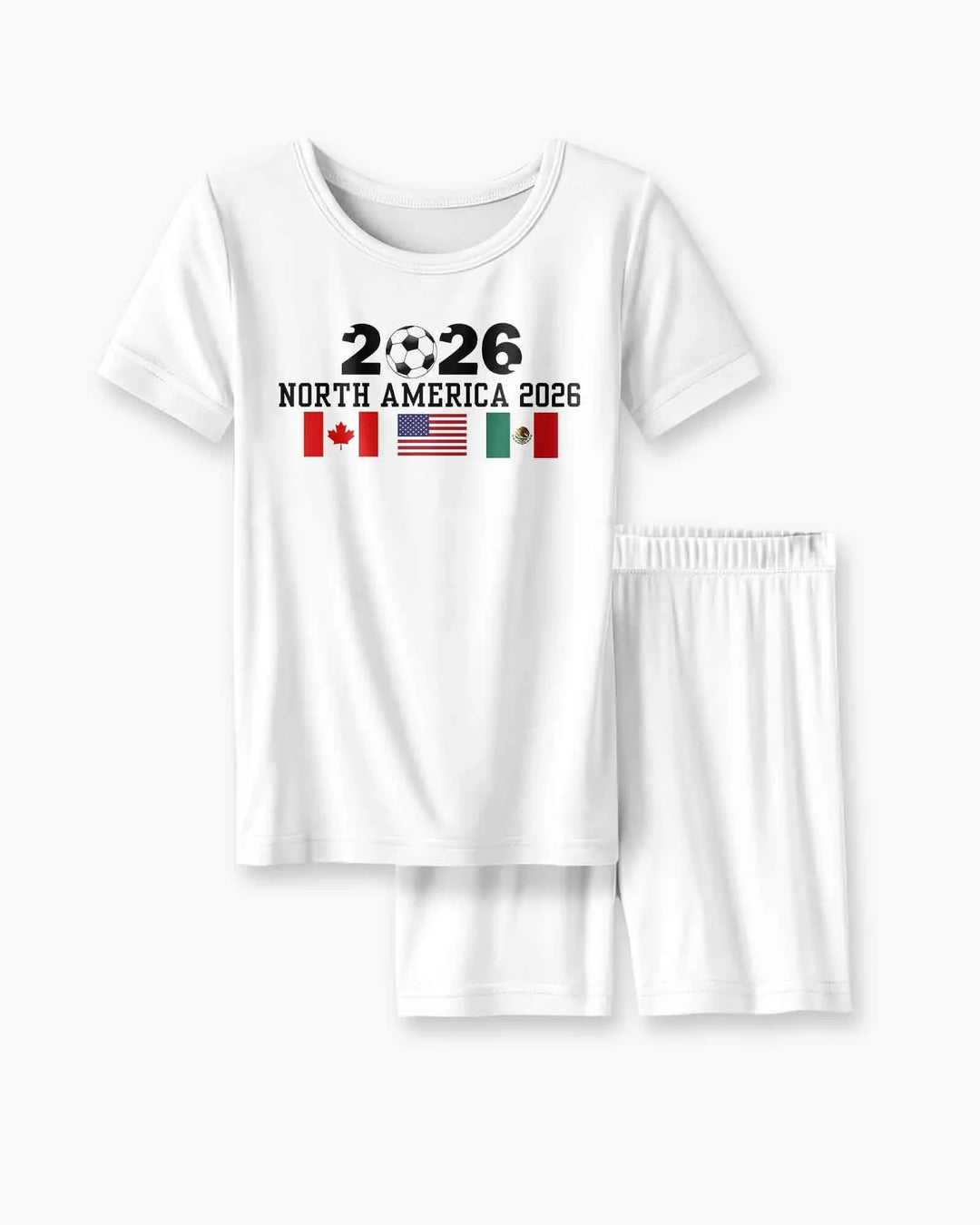 Soccer 2026 USA Canada Mexico Flags Bamboo Two Piece Short Sleeve Shorts Pajama Set