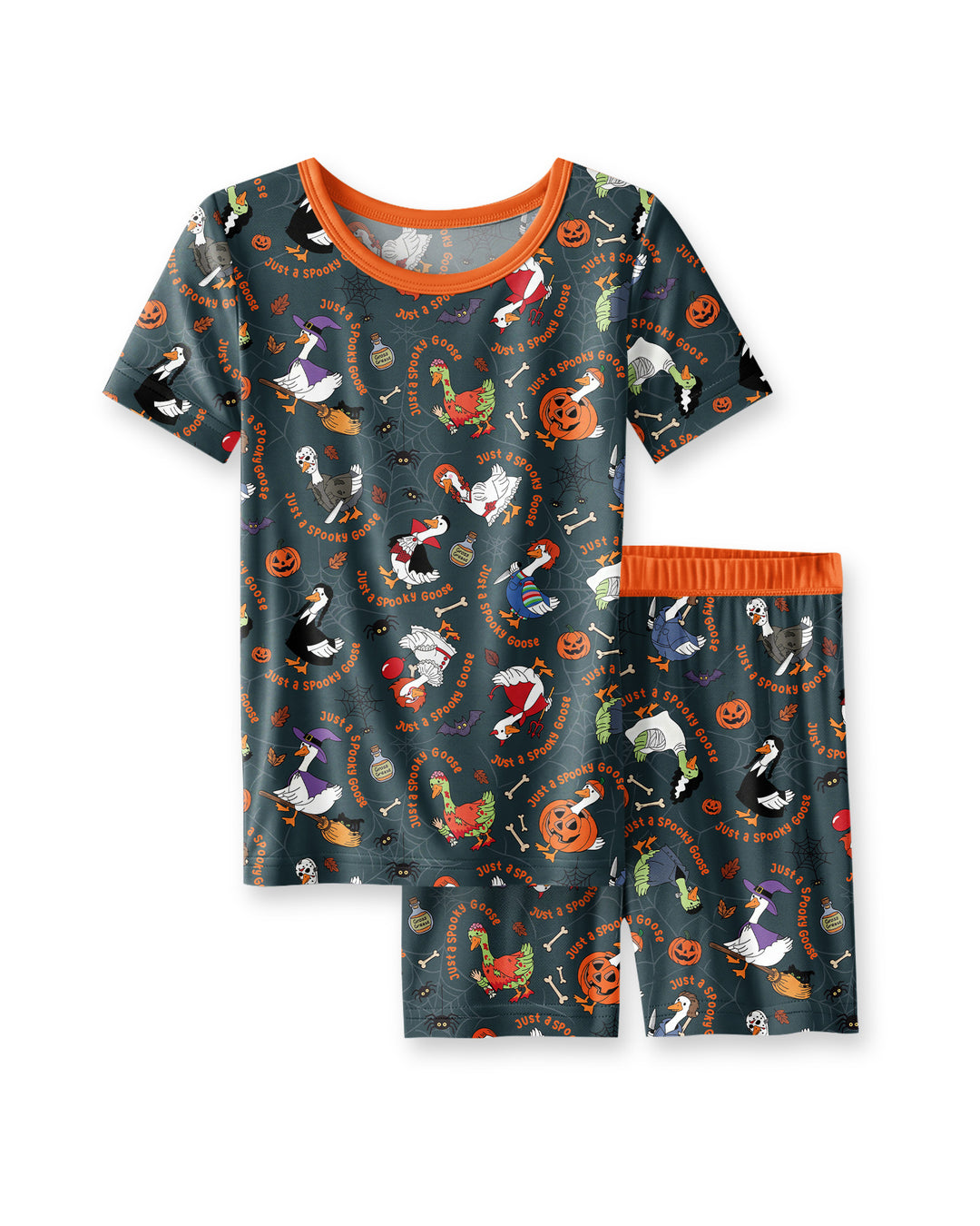 Just A Spooky Goose Family Matching Bamboo Two Piece Short Sleeve Shorts Pajama Set