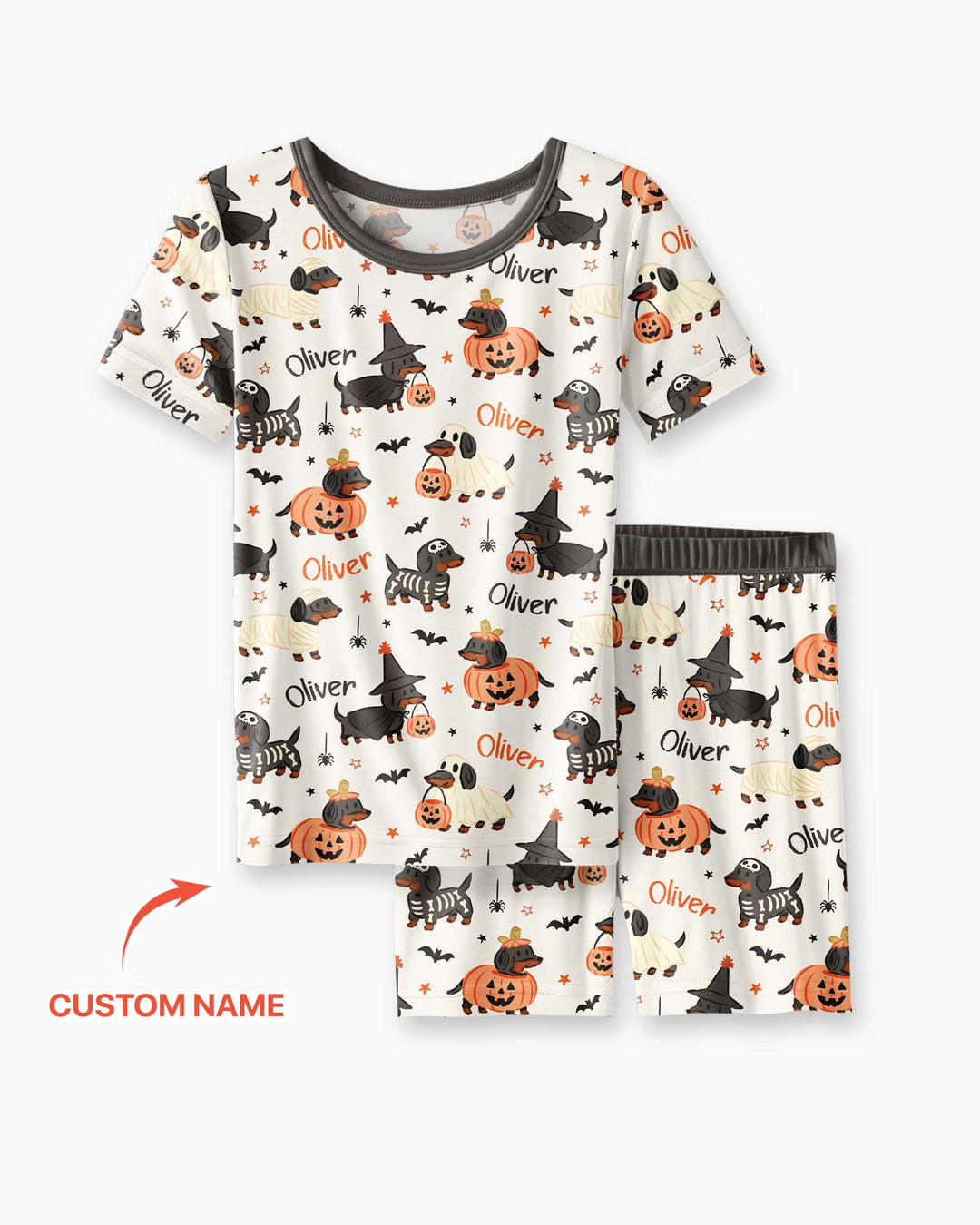 Orange and Black Dachshund Bamboo Two Piece Short Sleeve Shorts Pajama Set