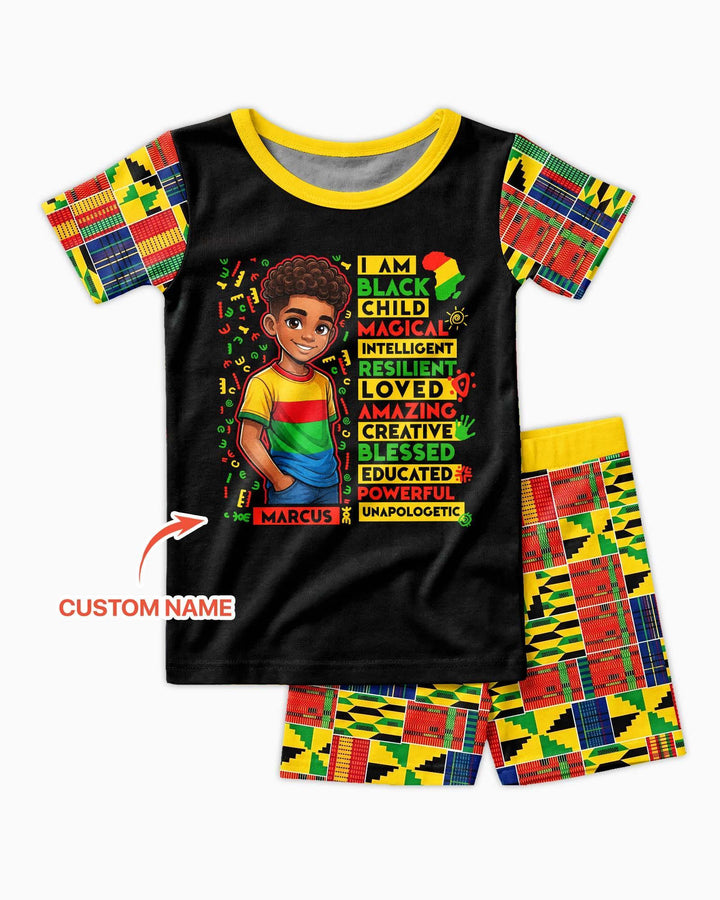 Custom Name I Am Black Child Boy Bamboo Two Piece Short Sleeve Shorts Pajama Set