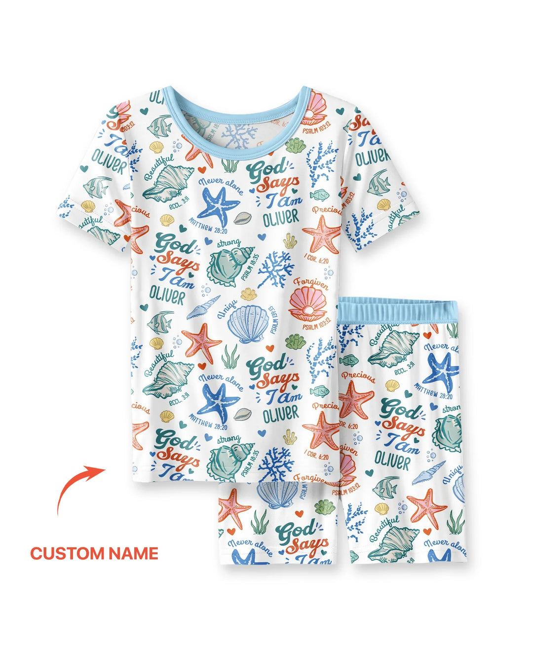 Coastal God Says I Am Custom Name Bamboo Two Piece Short Sleeve Shorts Pajama Set
