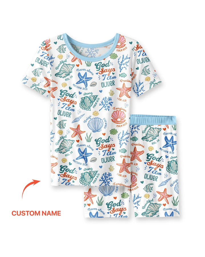 Coastal God Says I Am Custom Name Bamboo Two Piece Short Sleeve Shorts Pajama Set
