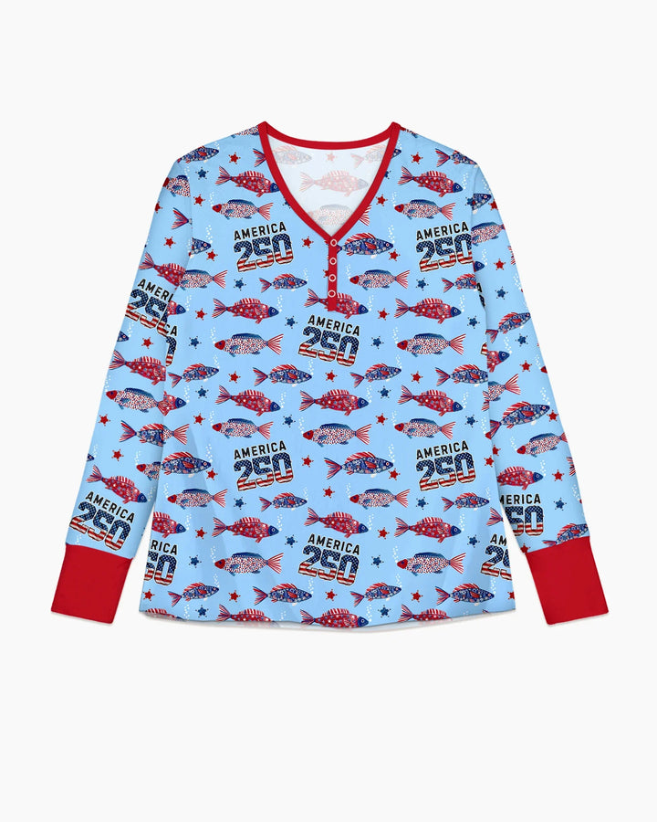 Stars and Stripes Fish Bamboo Women Pajama Set