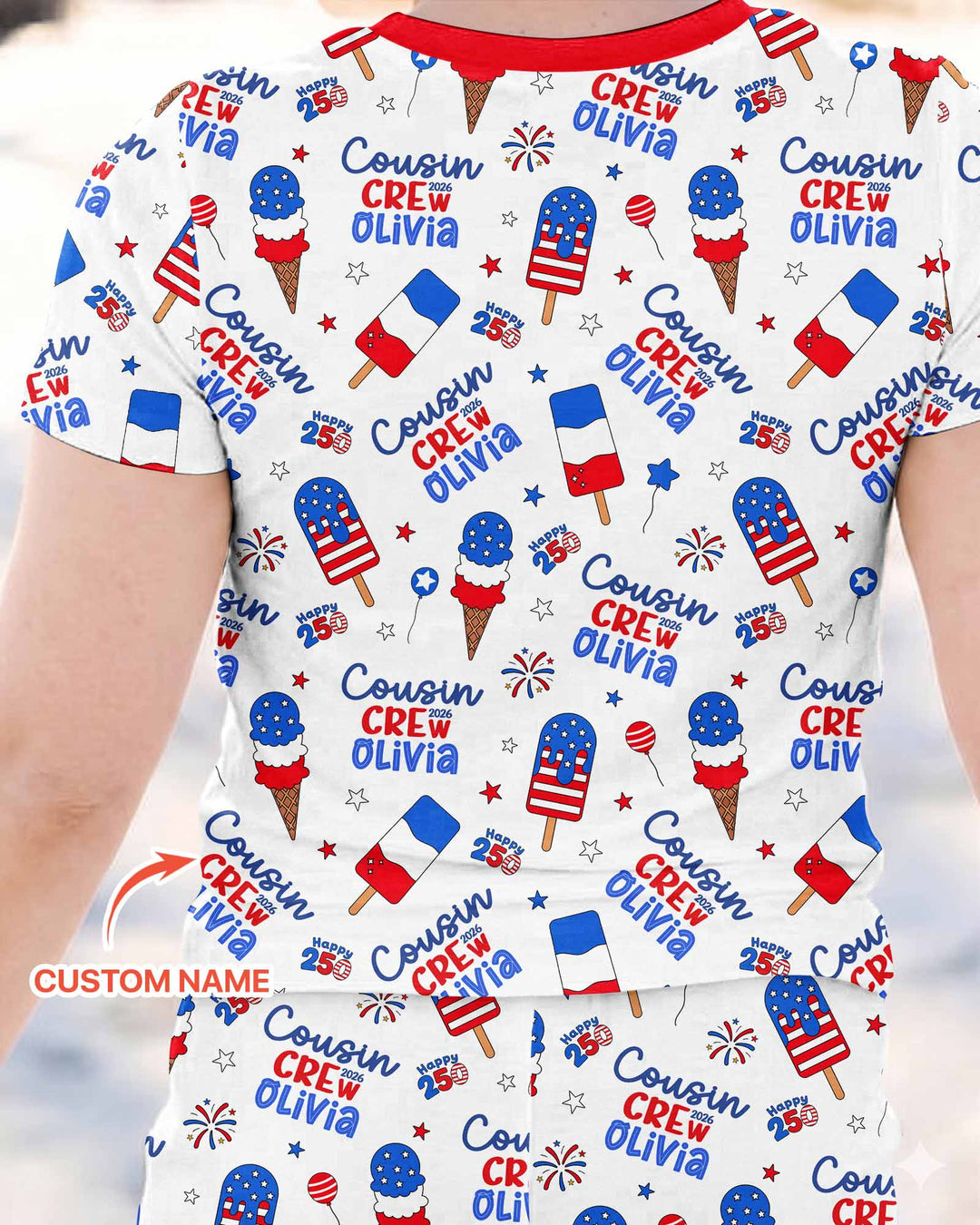 Custom Name 4th of July Cousin Crew Bamboo Two Piece Short Sleeve Pajama Set