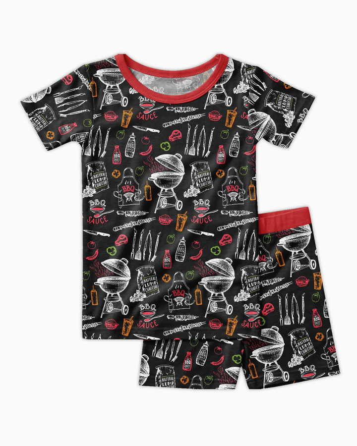Backyard BBQ Party Family Matching Bamboo Two Piece Short Sleeve Shorts Pajama Set
