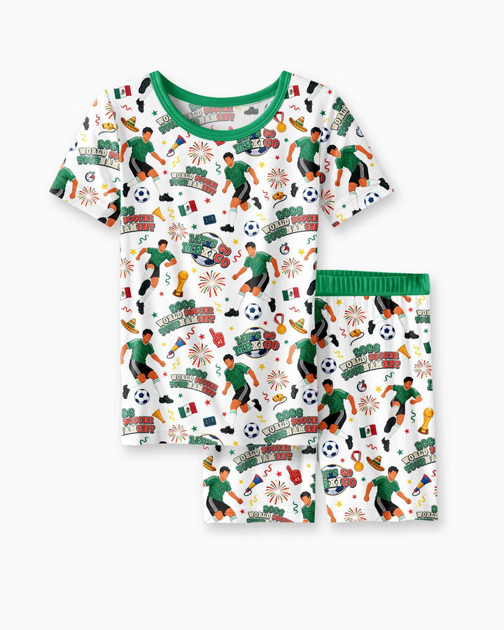 World Soccer Tournament Let's Go Mexico Family Matching Bamboo Two Piece Short Sleeve Shorts Pajama Set