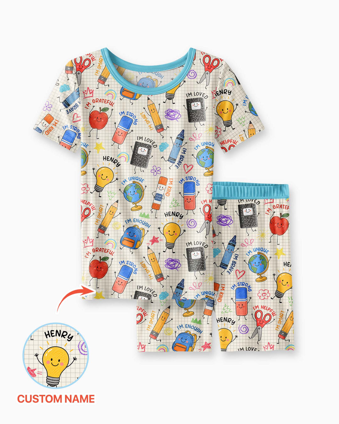 School Squad Custom Name Bamboo Two Piece Short Sleeve Shorts Pajama Set
