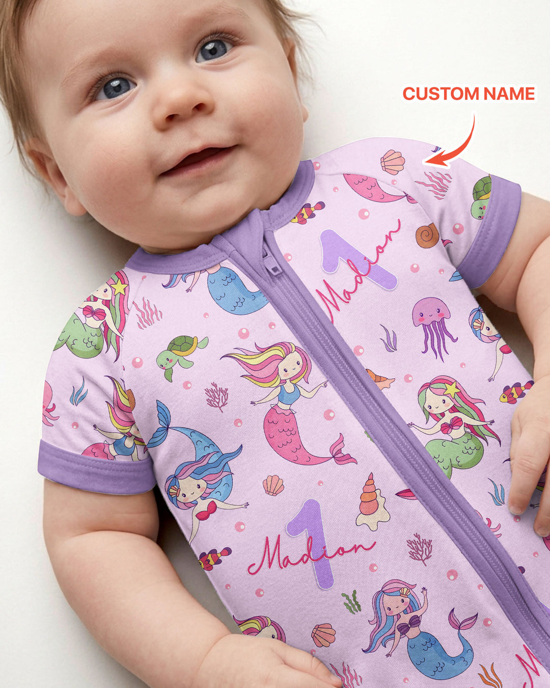 Custom Name Birthday Mermaid Bamboo Shorty Zippy