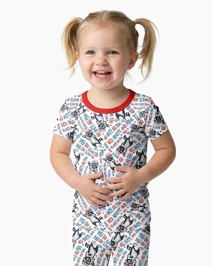 Red White and Feral Bamboo Two Piece Short Sleeve Pajama Set