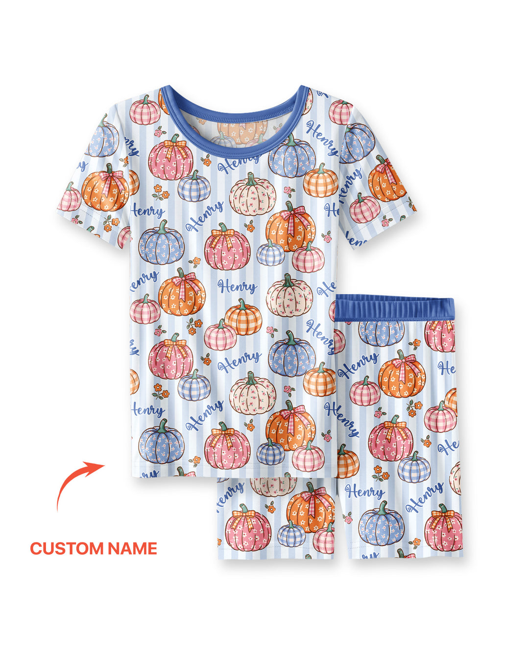 Custom Name Pumpkin Patch Bamboo Two Piece Short Sleeve Shorts Pajama Set