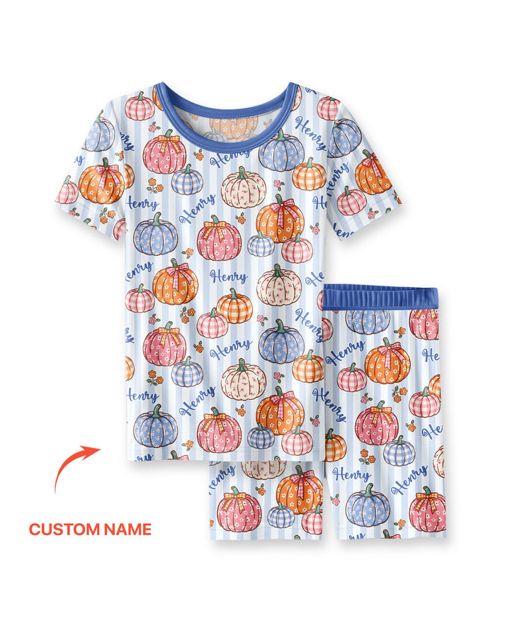 Custom Name Pumpkin Patch Bamboo Two Piece Short Sleeve Shorts Pajama Set