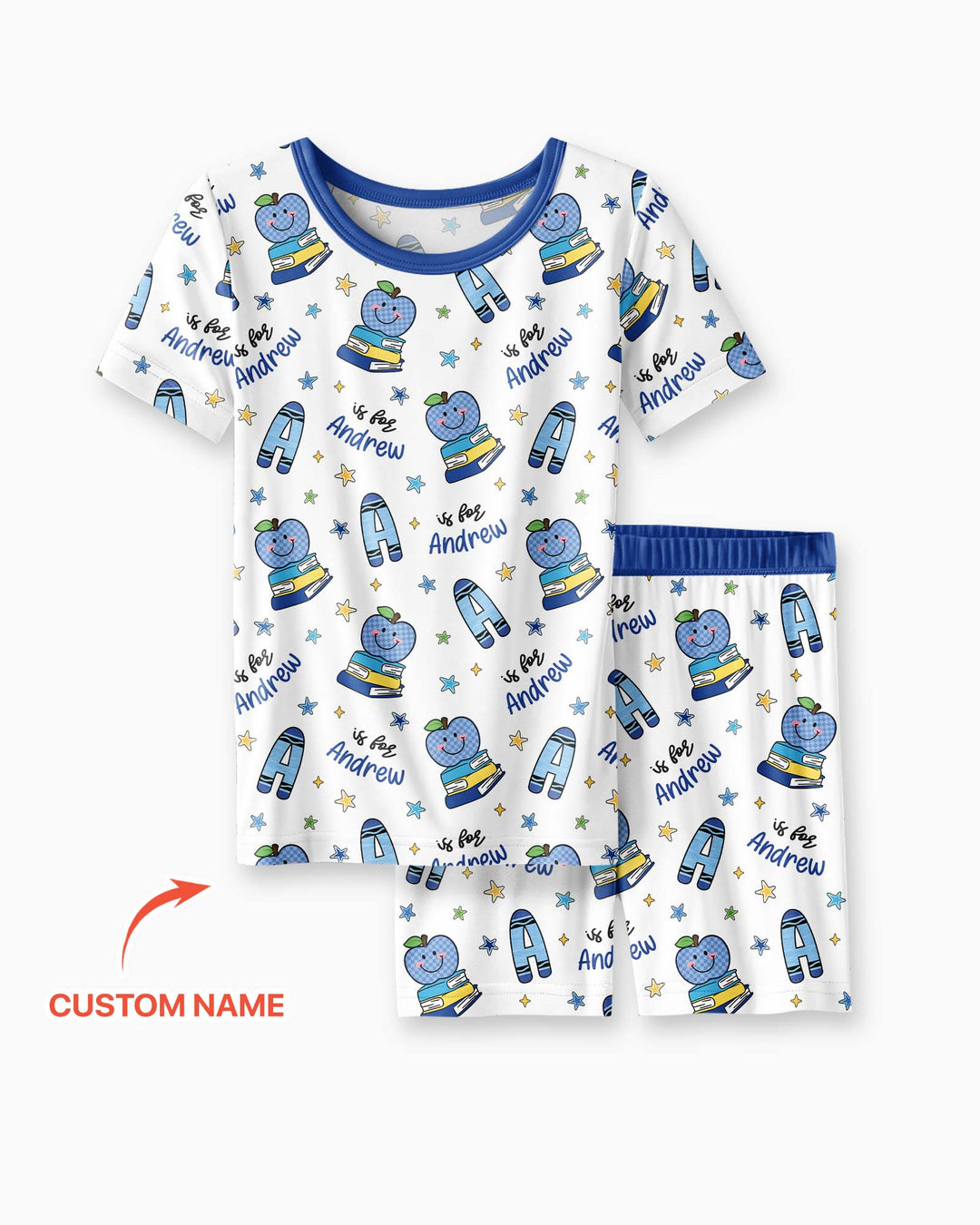 Custom Name Crayon Alphabet Bamboo Two Piece Short Sleeve Shorts Pajama Set