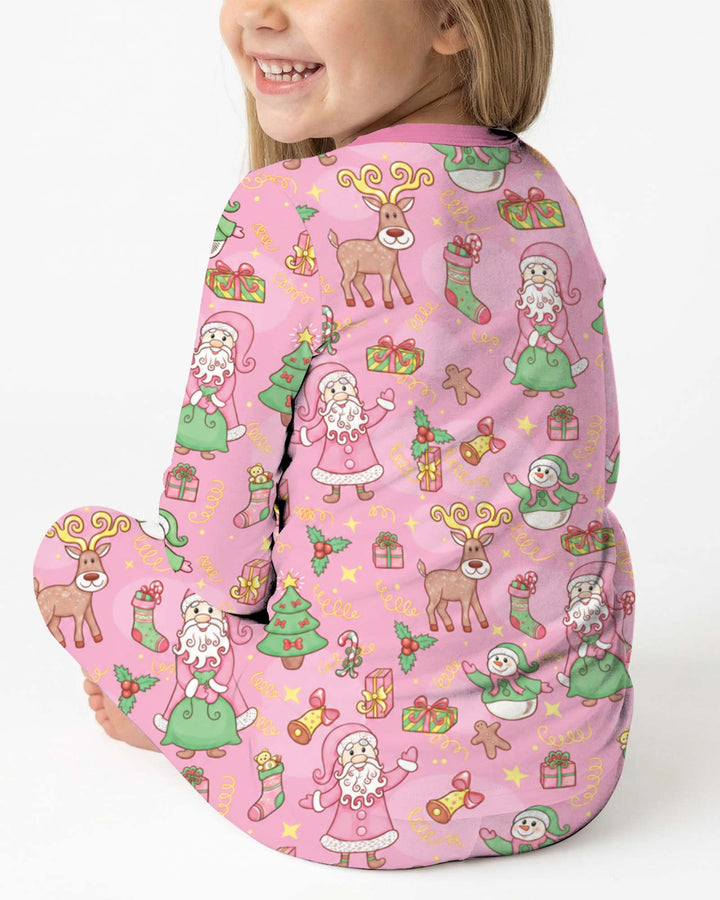 Santa Reindeer Snowflakes Bamboo Two Piece Long Sleeve Pajama Set