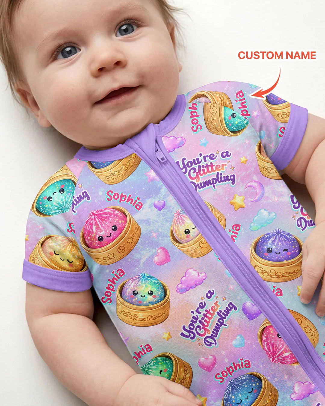 Custom Name You're A Glitter Dumpling Bamboo Shorty Zippy