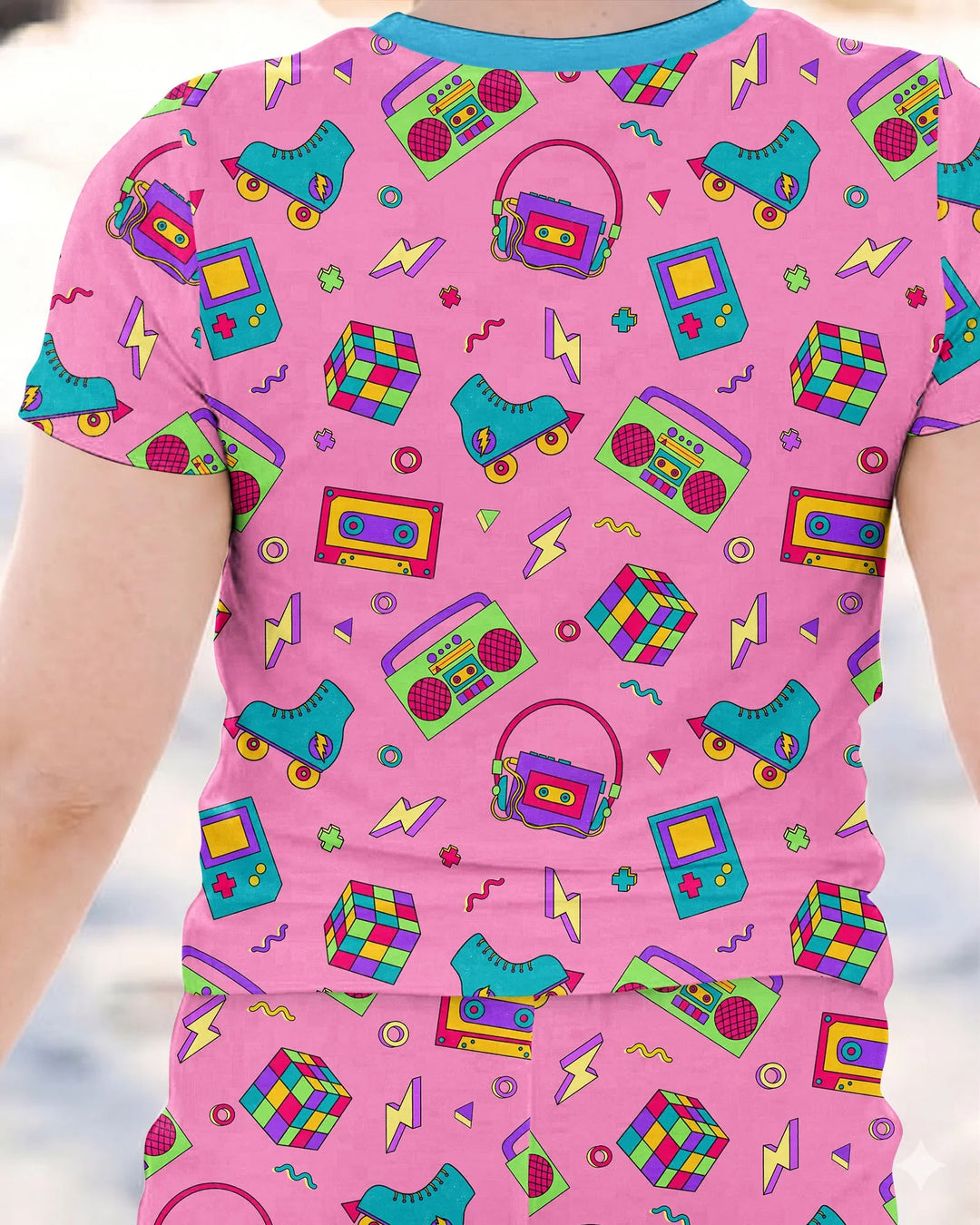 80s Retro Neon Bamboo Two Piece Short Sleeve Shorts Pajama Set