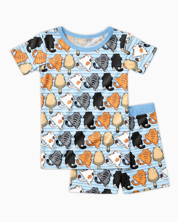 Funny Cat Butts Club Family Matching Bamboo Two Piece Short Sleeve Shorts Pajama Set