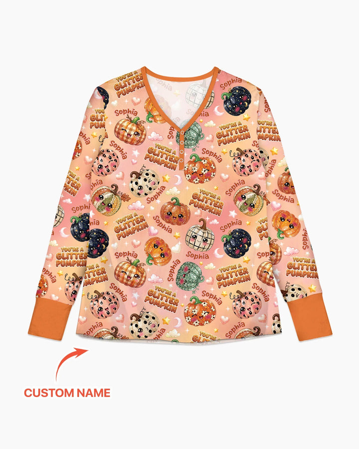 Custom Name You're A Glitter Pumpkin Bamboo Women Pajama Set