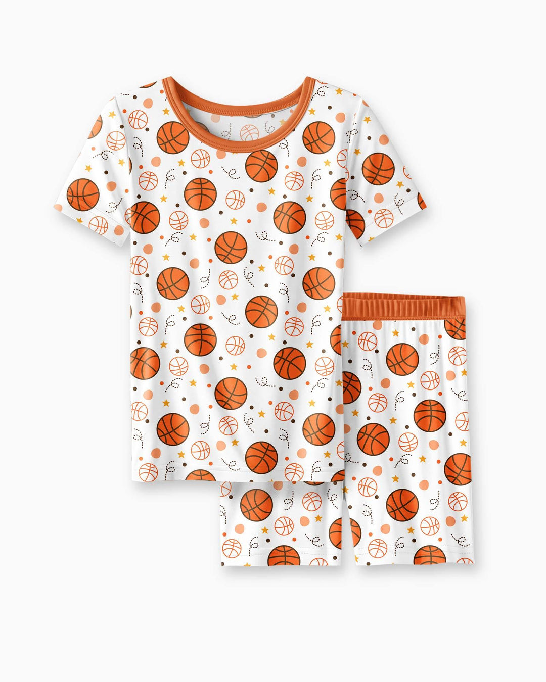 Orange Basketball Bamboo Two Piece Short Sleeve Shorts Pyjamas Set