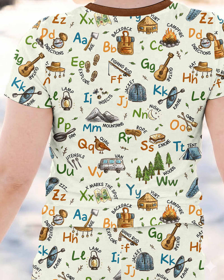 Adventure Alphabet ABCs Summer Camp Bamboo Two Piece Short Sleeve Pajama Set