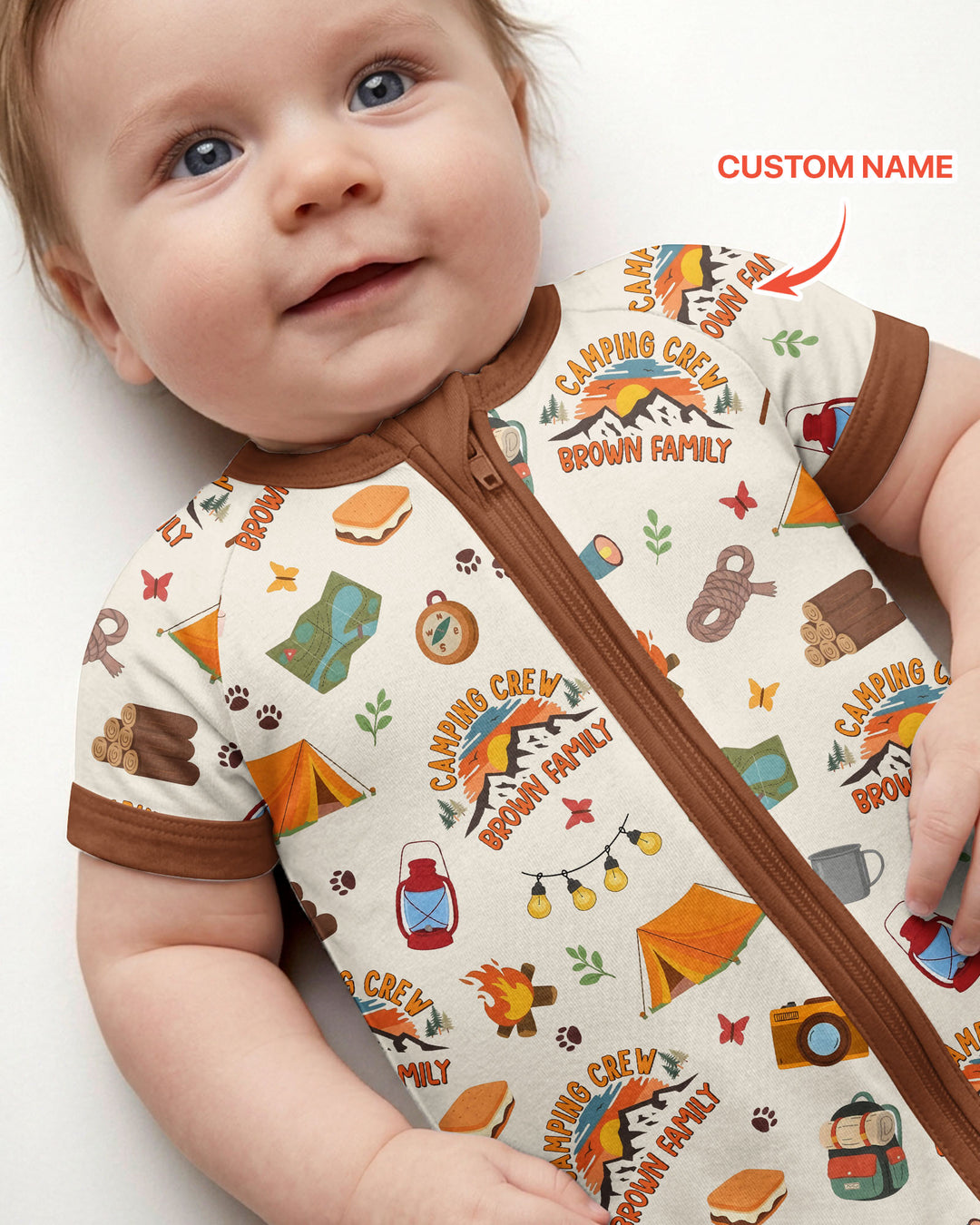 Custom Name Camping Crew Family Matching Bamboo Shorty Zippy