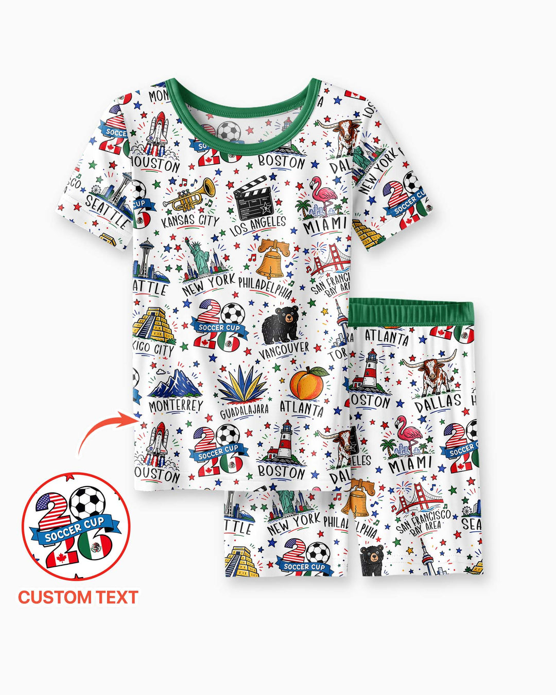 2026 Soccer Cup Host Citties Bamboo Two Piece Short Sleeve Shorts Pajama Set
