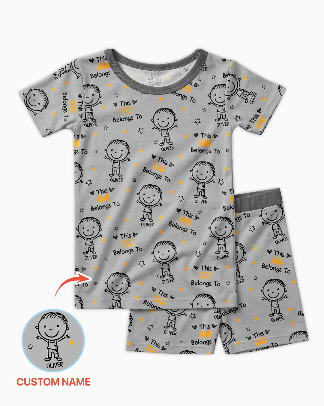 Custom Name This Dad Belongs To Doodle Bamboo Two Piece Short Sleeve Shorts Pajama Set