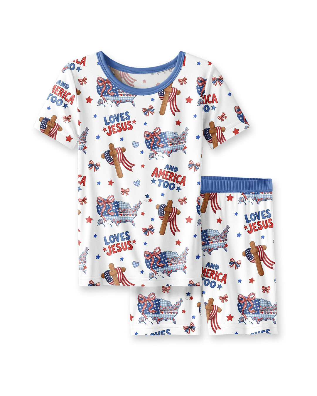Loves Jesus And America Too Bamboo Two Piece Short Sleeve Shorts Pajama Set