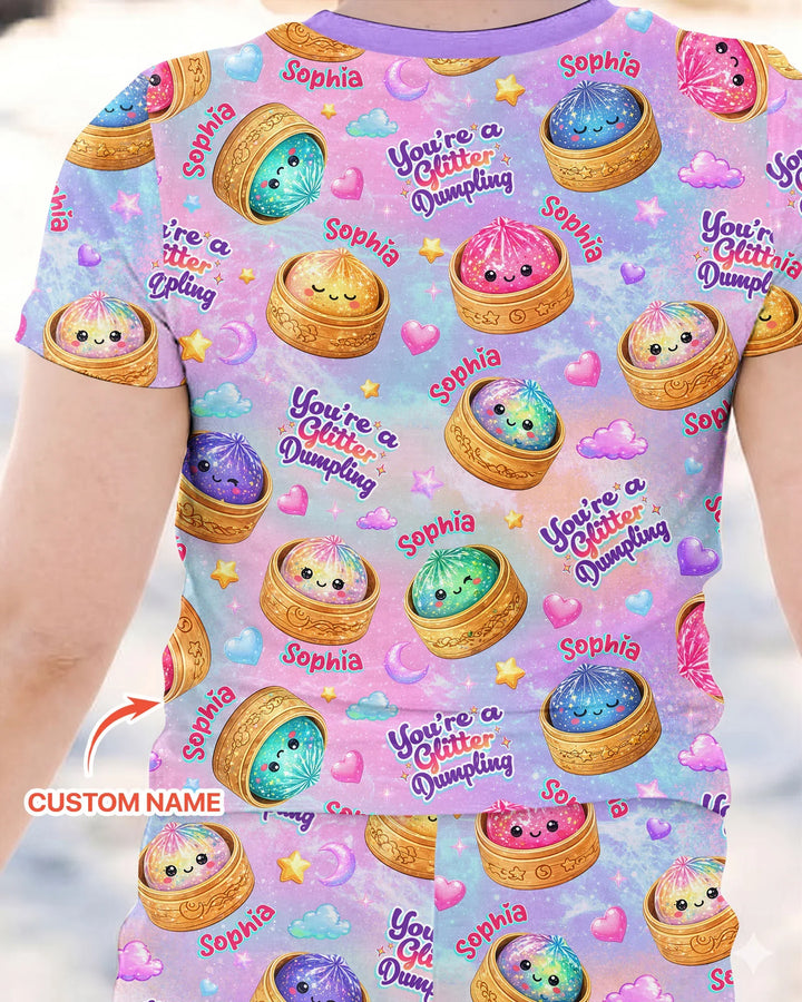 Custom Name You're A Glitter Dumpling Bamboo Two Piece Short Sleeve Pajama Set