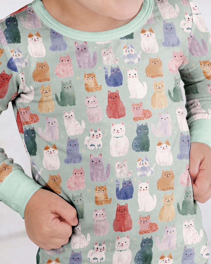 Enchanted Happy Kitty Family Matching Bamboo Two Piece Long Sleeve Pajama Set