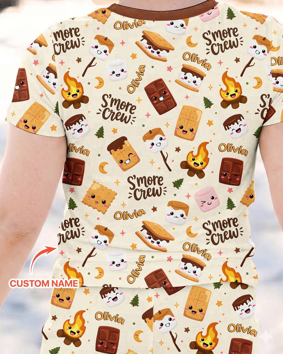 Custom Name Kawaii S'more Crew Family Matching Bamboo Two Piece Short Sleeve Pajama Set