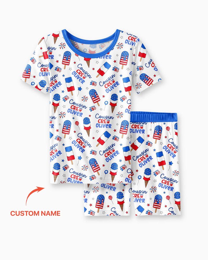 Custom Name 4th of July Cousin Crew Bamboo Two Piece Short Sleeve Shorts Pajama Set