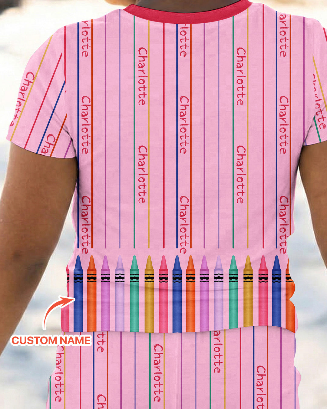 Custom Name Crayon Lines Bamboo Two Piece Short Sleeve Pajama Set
