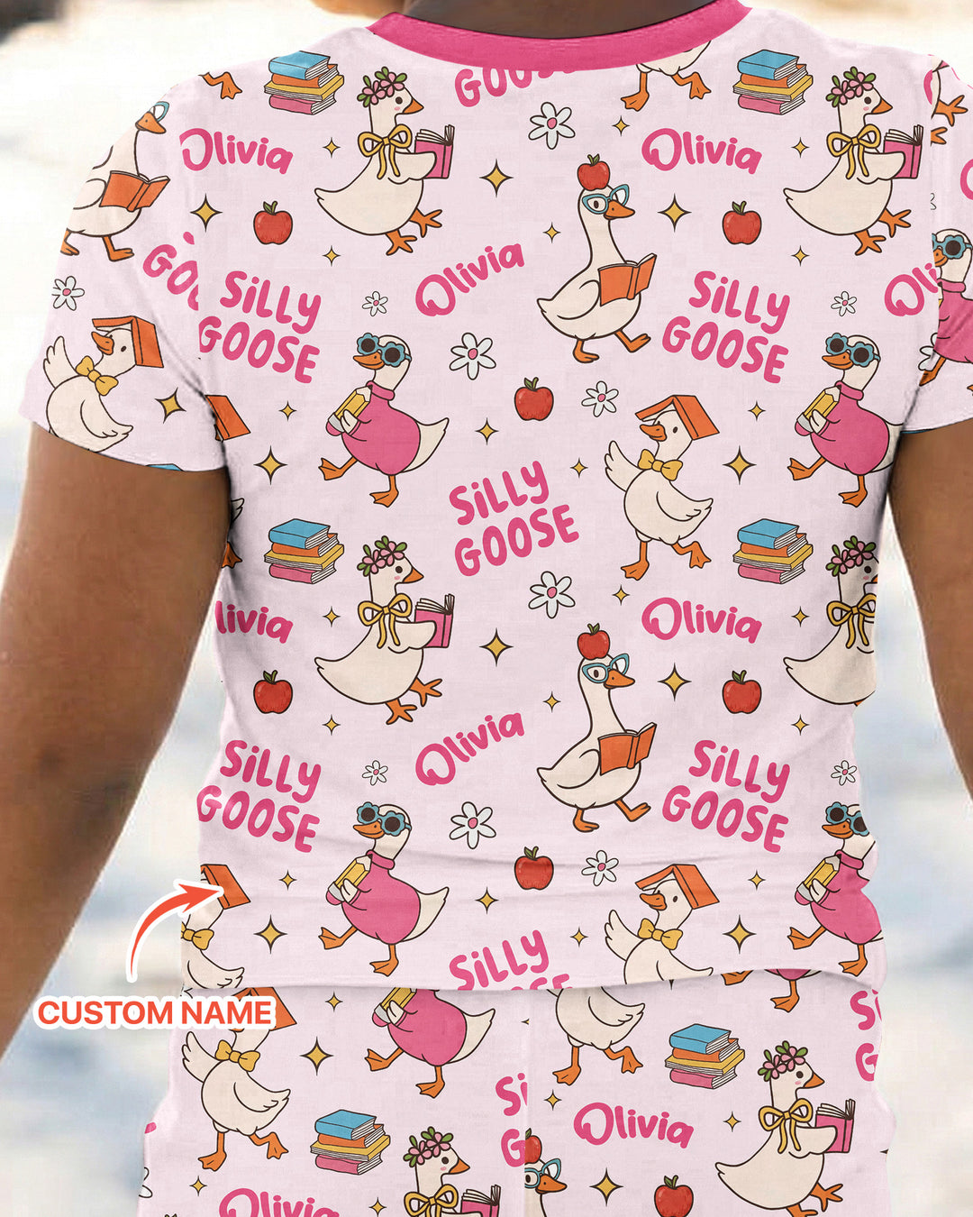 Custom Name Silly Goose Back to School Bamboo Two Piece Short Sleeve Shorts Pajama Set