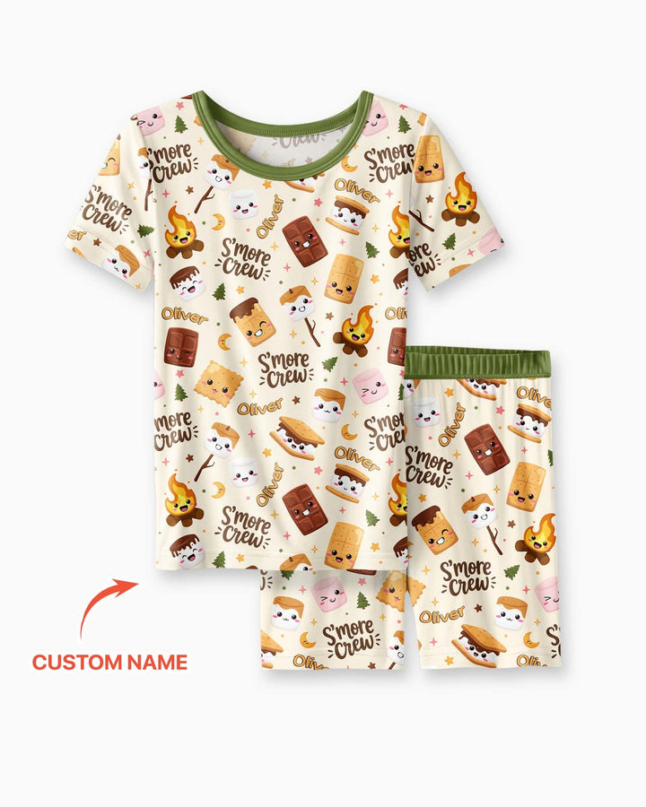 Custom Name Kawaii S'more Crew Family Matching Bamboo Two Piece Short Sleeve Shorts Pajama Set