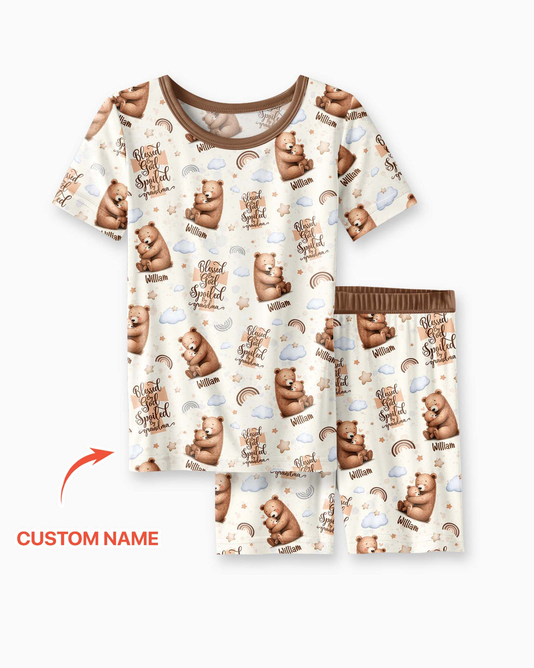 Custom Name Blessed By God Spoiled By Grandma Bamboo Two Piece Short Sleeve Shorts Pajama Set