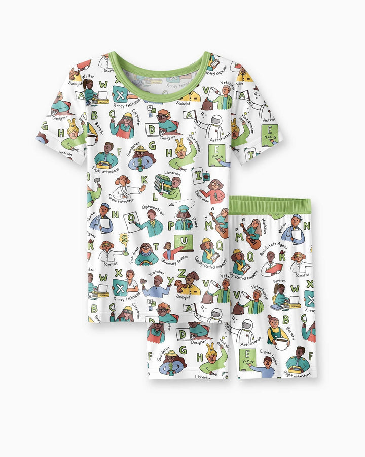 Jobs Alphabet Bamboo Two Piece Short Sleeve Shorts Pajama Set