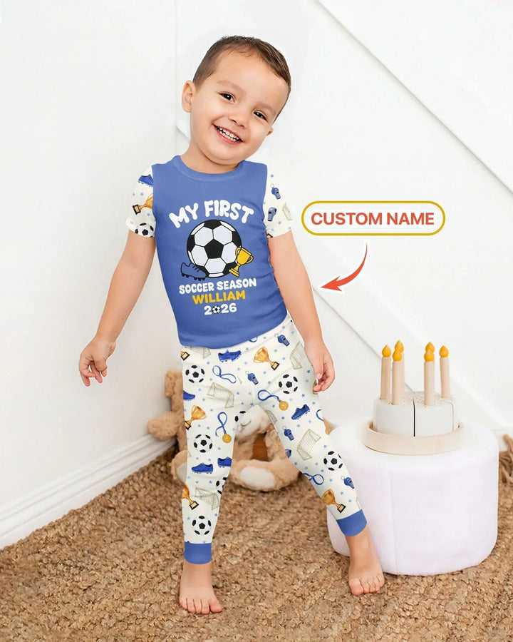 Custom Name My First Soccer Season Bamboo Two Piece Short Sleeve Pajama Set