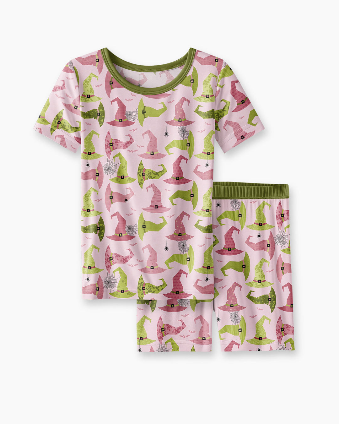 Pink Witch Hat Halloween Bamboo Two Piece Short Sleeve Shorts Pajama Set