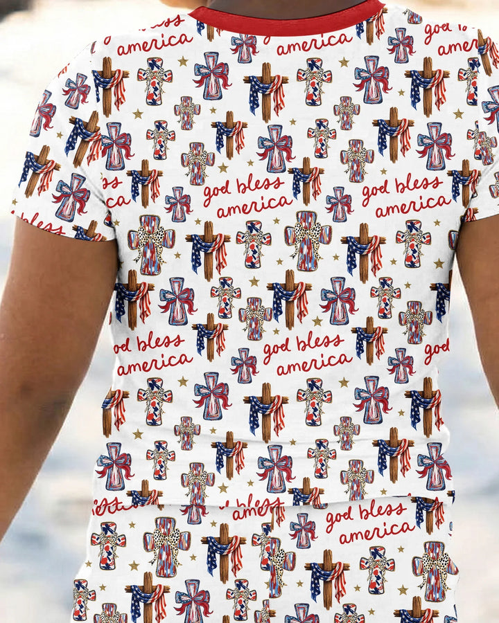 God Bless America Family Matching Bamboo Two Piece Short Sleeve Pajama Set