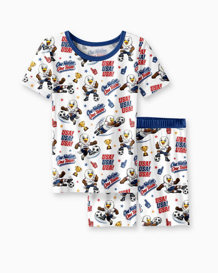 Soccer One Nation One Team Bamboo Two Piece Short Sleeve Shorts Pajama Set