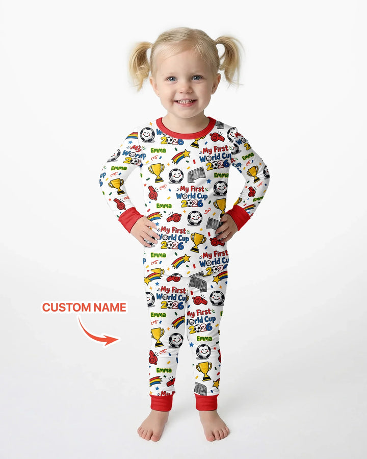 Custom Name My First Soccer Cup Bamboo Two Piece Long Sleeve Pajama Set