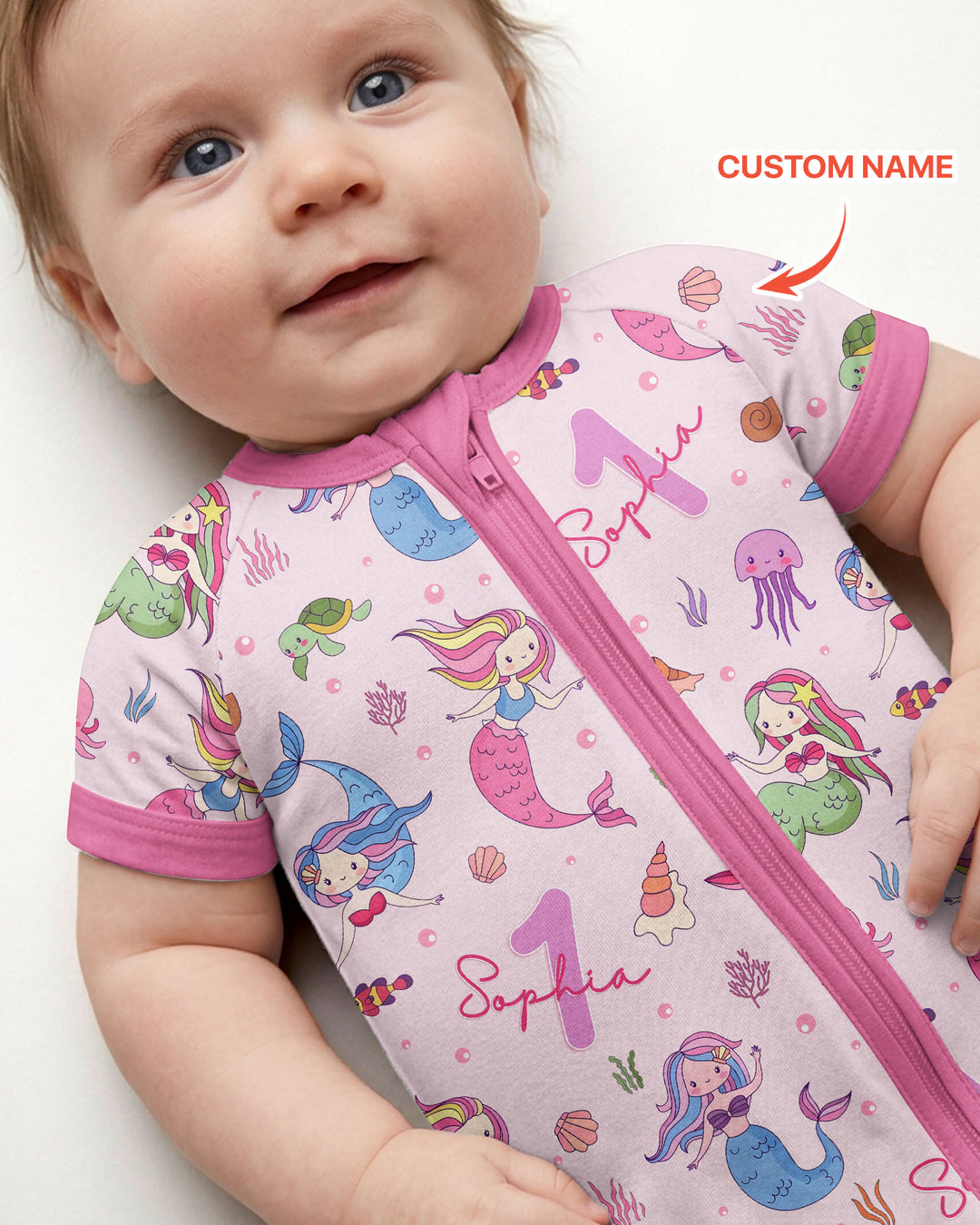 Custom Name Birthday Mermaid Bamboo Shorty Zippy