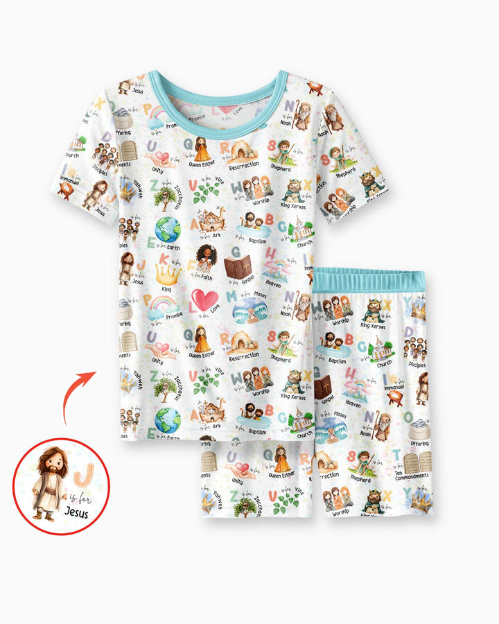 Bible ABC Alphabet Bamboo Two Piece Short Sleeve Shorts Pajama Set