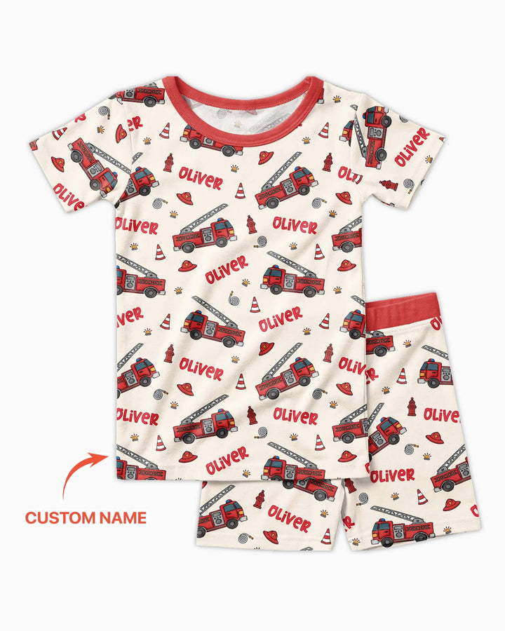 Custom Name Future Firefighters Bamboo Two Piece Short Sleeve Shorts Pajama Set