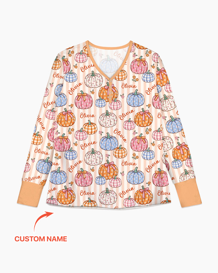 Custom Name Pumpkin Patch Bamboo Women Pajama Set