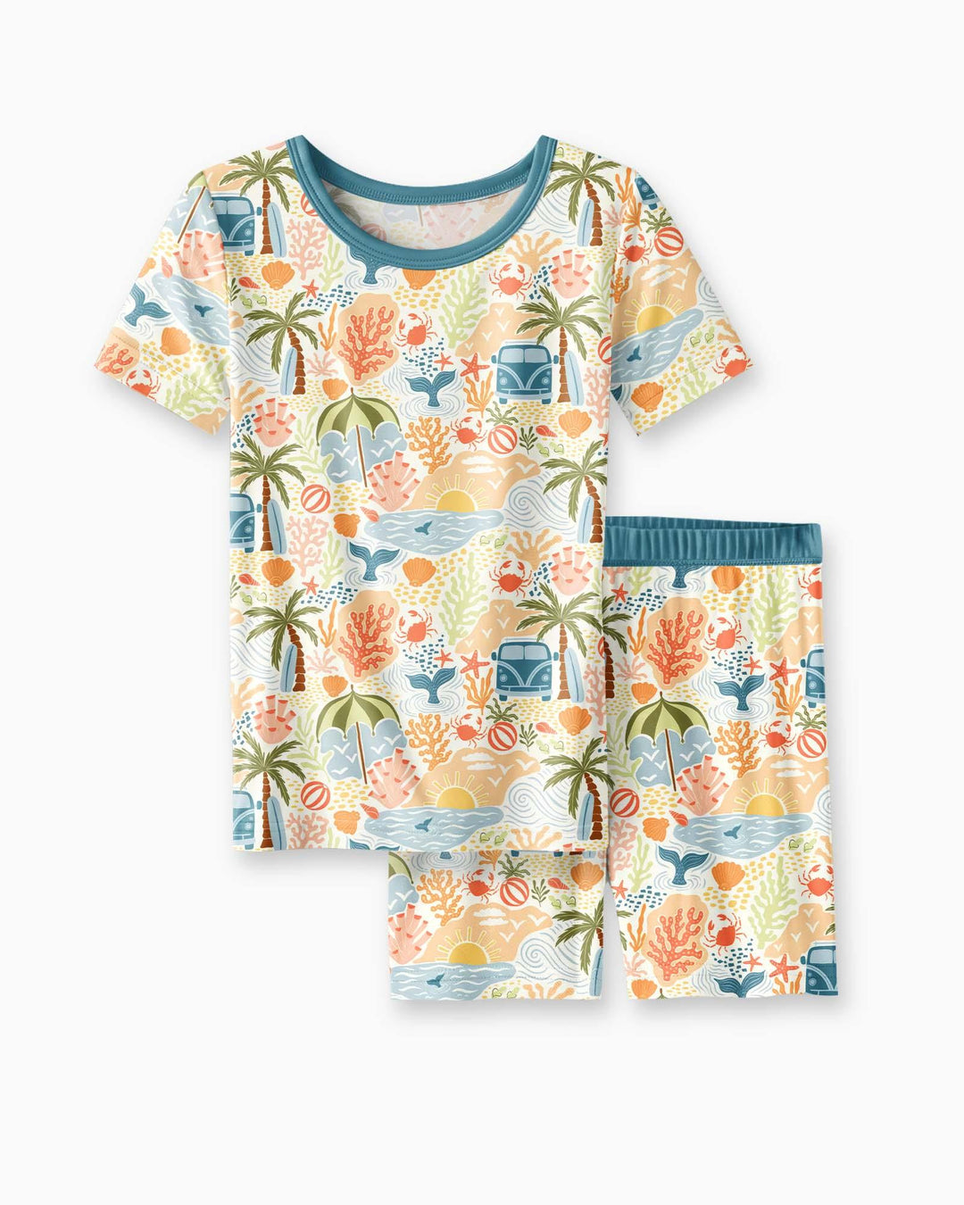 Beachy Boho Bamboo Two Piece Short Sleeve Shorts Pajama Set