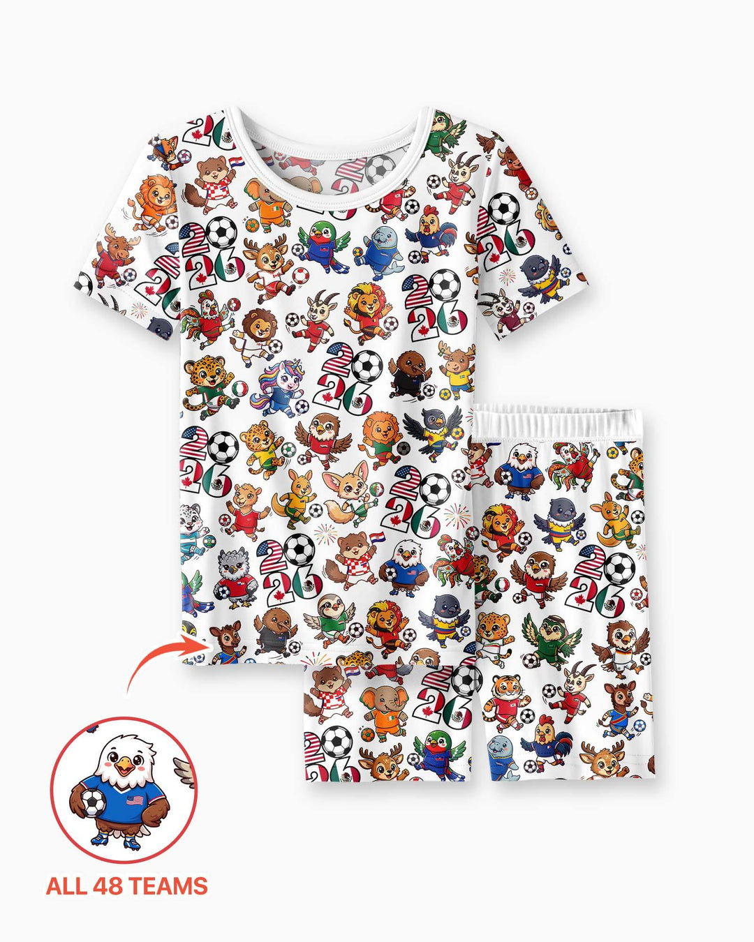 Kawaii Animals Soccer Tour 2026 Family Matching Bamboo Two Piece Short Sleeve Shorts Pajama Set